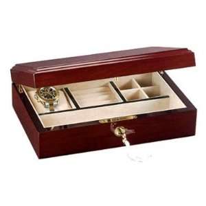 Teak Wood Jewelry Box w Lock & Brass Accents 