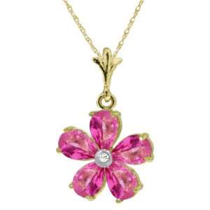   14k Gold Pendant Necklace with Genuine Pink Topaz & Diamond Jewelry