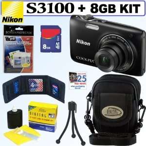  Nikon Coolpix S3100 14 MP Digital Camera (Black) + 8GB 