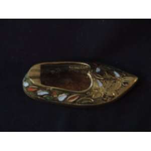  Brass Personal Ashtray   Painted Oriental Slipper 