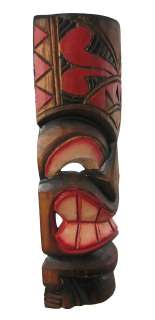 Hand Carved Painted Grimacing Tiki Wooden Wall Mask  