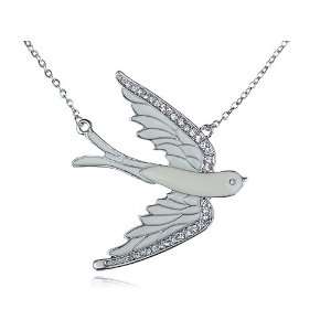   Crystal Rhinestone Painted Flying Dove Bird Pendant Necklace Jewelry