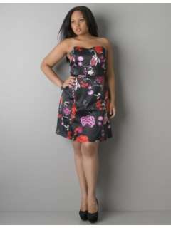 LANE BRYANT   Asian blossom strapless satin dress  