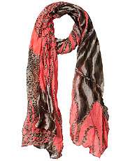 Coral (Orange) Coral and Animal Print Lightweight Scarf  249814683 