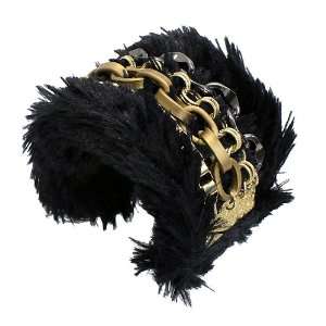 Multi Chain Soft Fur Cuff Bangle Bracelet Black