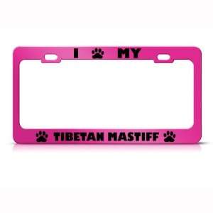  Tibetan Mastiff Dog Pink Animal Metal license plate frame 