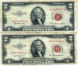   TWO DOLLAR UNITED STATES NOTES   LOT OF TWO   RED SEAL US NOTE  
