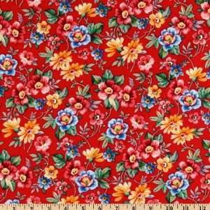 43 Wide Victory Garden Medium Floral Red Fabric By The 