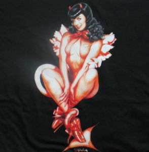 Bettie Page Devil Angel Squating Olivia Art T Shirt, MD  