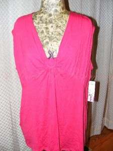 NY Collection Woman Cobra Snake V Neck Sleeveless Top Shirt Pink Plus 