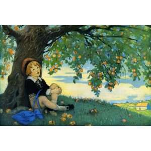  Boy Under an Apple Tree 12X18 Art Paper with Gold Frame 
