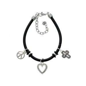  Cross with Rope Border and Heart Black Peace Love Charm 
