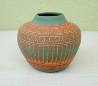 Navajo Small Clay Vase Pot Etched Signed Unique  