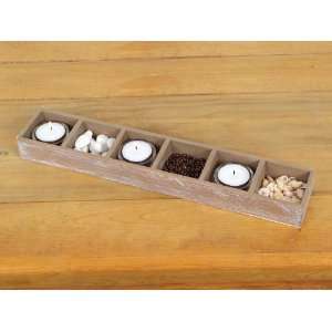  Pack of 6 Wooden Candle Holders With 3 Glass Votives & Sea 