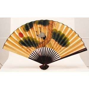 Japanese Folding Fan Gold BIG SENSU Pine & 2 Cranes  