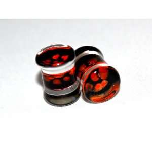 Pyrex Glass Red Spotted Double Flared Saddle Plugs 0g
