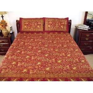  3P Mughal Paisley Print Bed Sheet Cotton Indian Decor 