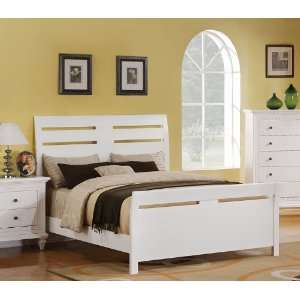  Queen Size Sleigh Bed with Slit Accents in White Finish 