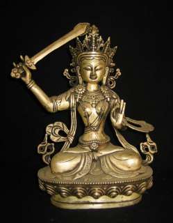 Old Tibetan Silver Plated Bronze Manjushri Statue 19c  