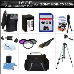  16GB Accessory Kit For Sony HDR CX360V HD Handycam Camcorder 