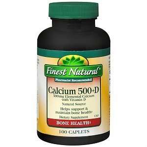  Finest Natural Calcium 500 D Caplets, 100 ea Health 
