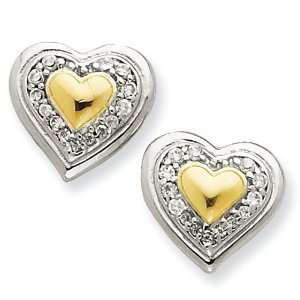  Sterling Silver & Vermeil CZ Heart Post Earrings Jewelry