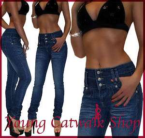 11b) Damen Röhren Hochschnitt Jeans Hose Blue 36 S   44 XXL  
