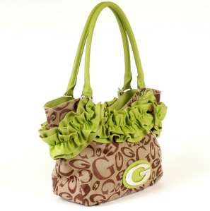Signature G Ruffle Tote Handbag Wallet Set Green New  