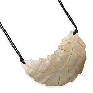  Carved Shell Leaf Double Strand Necklace Adjustable Length 