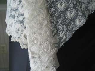   Victorian Edwardian Embroidered Net Lace Ruffle Skirt Cotton 37 w