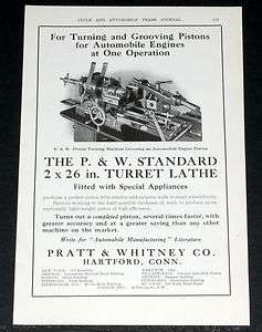1910 OLD MAGAZINE PRINT AD, PRATT & WHITNEY, TURRET LATHE, MANUFACTURE 