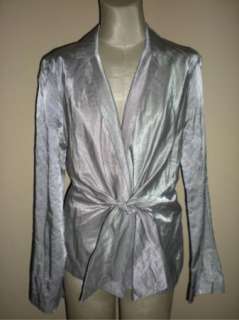 NWT Eileen Fisher Steel Satin Notch Collar Tie Front Dressy Jacket XL 
