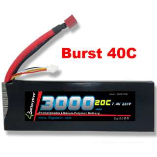 RC Battery 20C 40C 3000mAh 7.4V 2S High Discharge LiPo  