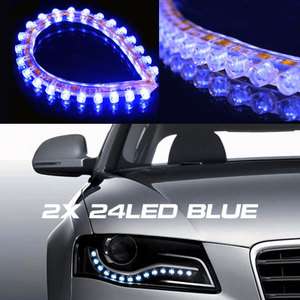 24 LED Linear Flexible Strip Car Lights 24cm Blue  