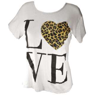   Print Leopard Love Heart Womens Top Tee T Shirt Size 8 14  