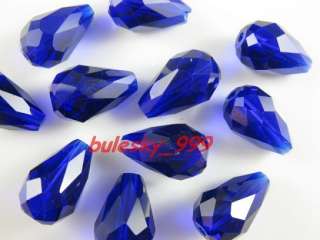 P23 Faceted Glass Crystal Teardrop Bead 10mm Ro Blue  