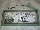 primitive egg hunt begins here wood sign wood eggs holiday