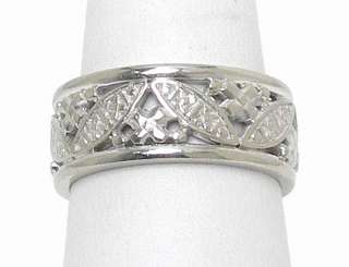BEAUTIFUL 14K SOLID WHITE GOLD ORNATE BAND RING  