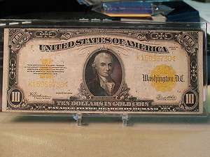 1922 SERIES $10 GOLD CERTIFICATE VF+ CONDITION.  
