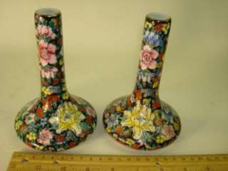 Famille Rose Verte Mille Fleur Chinese pair of Vases  