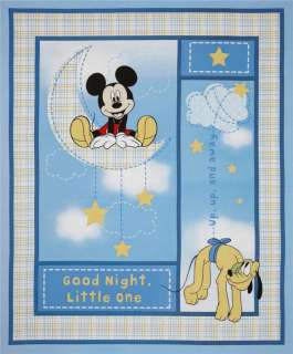Good Night Mickey Mouse Nursery Baby Quilt Top Fabric Panel  
