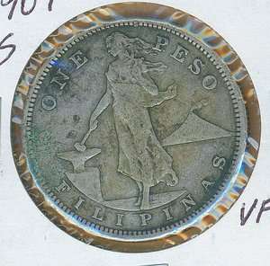 1907 S Silver One Peso Filipinas United States of America #S718  