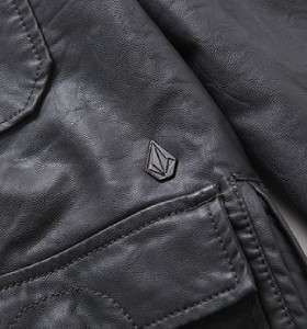 Volcom Stone Armalite Mens Gray Faux Leather Hoodie Jacket New NWT 