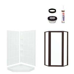   39 in. x 79 1/8 in. Shower Kit in White with Oil Rubbed Bronze Trim