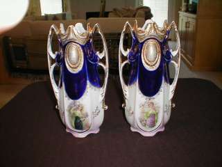 ANTIQUE BLUE & GOLD VASES MADE IN GERMANY   LATE 20S  
