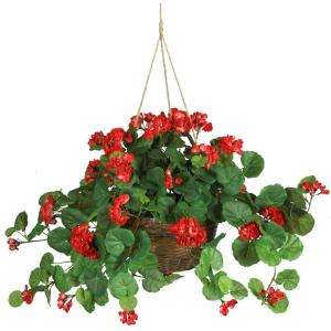 Nearly Natural 24 In. Geranium Silk Hanging Basket 6609 RD at The Home 