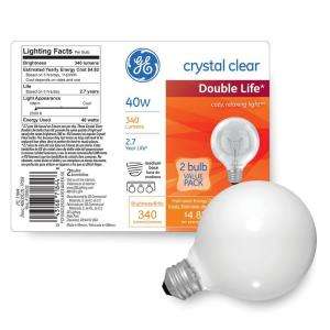GE Crystal Clear Double Life 40 Watt G25 Globe Incandescent Light Bulb 