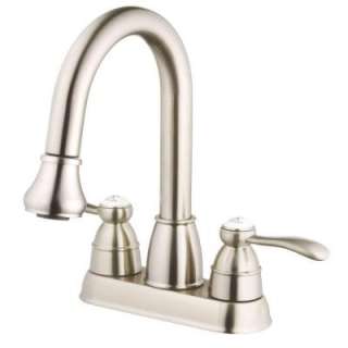   Faucet, Lever Handles with Porcelain Index Button in Stainless Steel