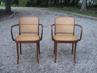 Pair of Stendig Caned Bentwood Armchairs Le Corbusier  