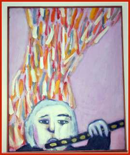 Manny Blanc 1972 signed Flute Player PAINTING Oil Frame  